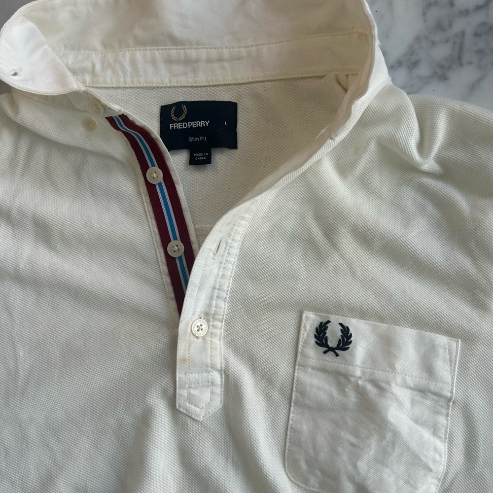 Fred Perry Men's Polo Tennis Shirt with White and Red Accents